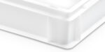 Detalle punta cajón apilable CC-10 paredes fondo lisos HDPE blanco alimentario carnicería hostelería