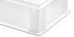 Detalle punta cajón apilable CC-15 paredes fondo lisos HDPE blanco alimentario carnicería hostelería