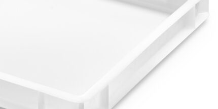 Detalle interior cajón apilable CC-9 paredes fondo lisos HDPE blanco alimentario carnicería hostelería