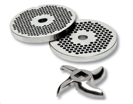 Cuchilla inox autoafilante y placas de recambio para picadora boca 32 carnicería profesional